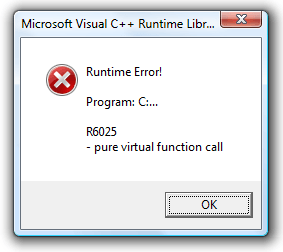 Библиотека времени выполнения Microsoft Visual C++, ошибка времени выполнения!, Программа: C:..., R6025, - вызов чисто виртуальной функции