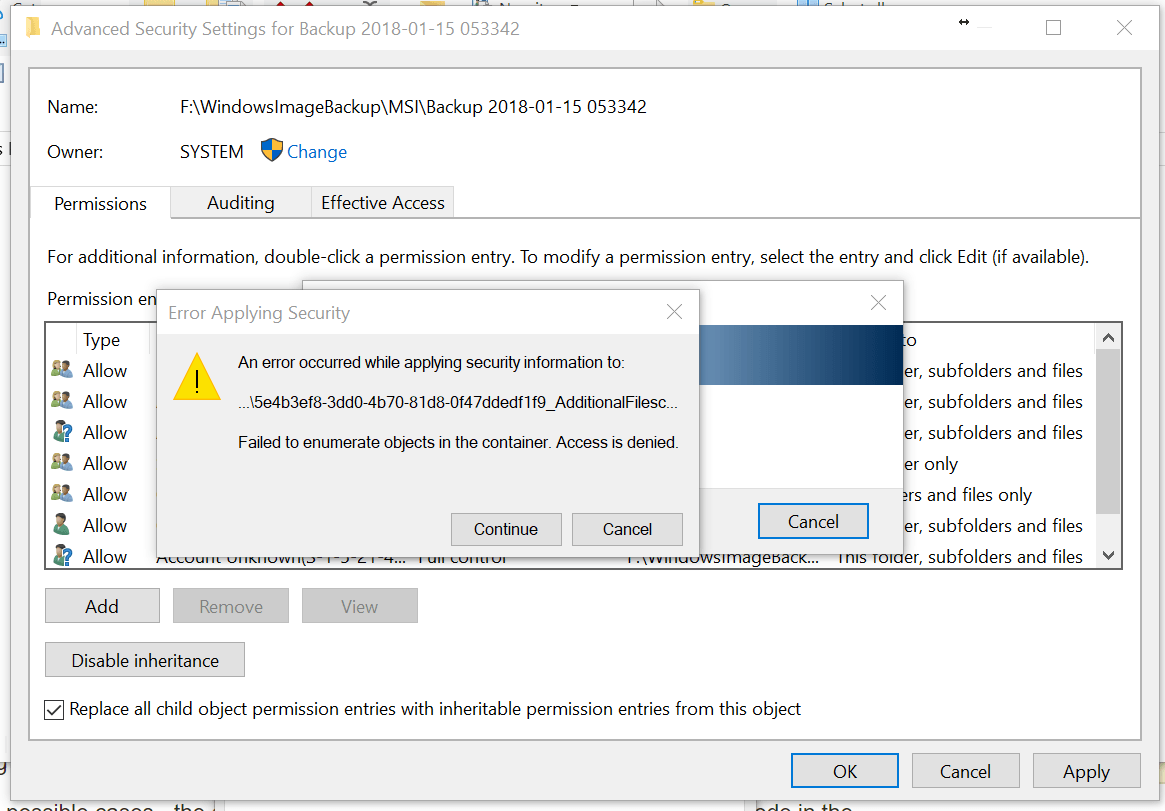 Backup failure. Backup failure