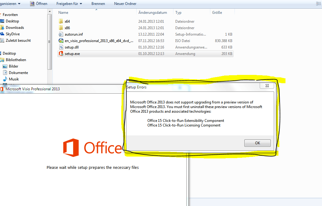 Microsoft Office 2013 не поддерживает обновление из предварительной версии Microsoft Office 2013. Необходимо удалить эти предварительные версии продуктов Microsoft Office 2013