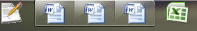 Обрезанный снимок экрана панели задач Windows 7, показывающий несколько запущенных копий MS Word, отображаемых в виде отдельных вкладок, в то время как на панели задан параметр 