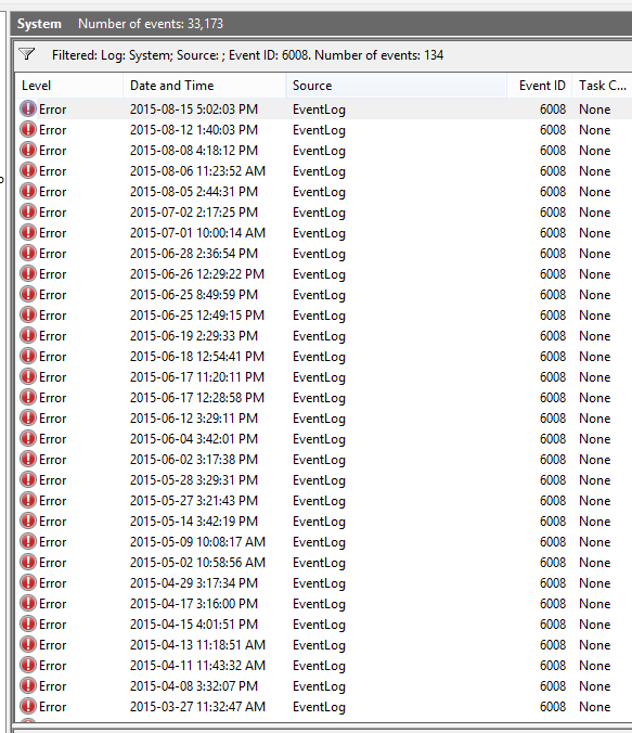 Ошибка eventlog. Eventlog 6008. eventlog.
