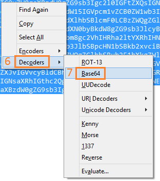 Right-click on base64-encoded text and click on 