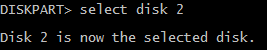 Скриншот выбора диска Diskpart