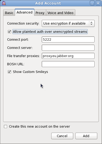 снимок экрана Pidgin Добавить учетную запись Dialog # 2