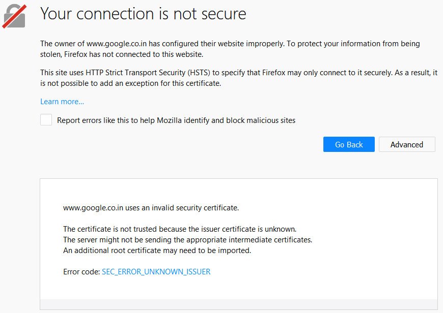 The connection to is not secure. The connection to is not secure