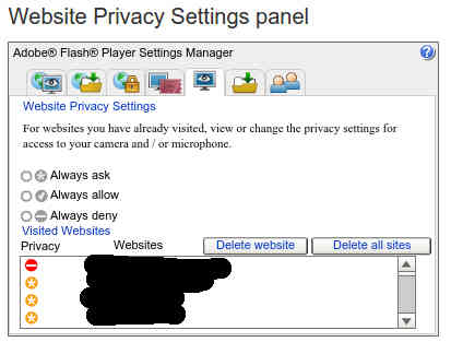Настройки конфиденциальности Adobe Flash