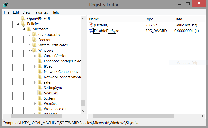 Отображение настройки DisableFileSync