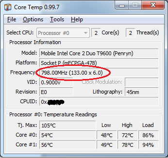 Скриншот CoreTemp