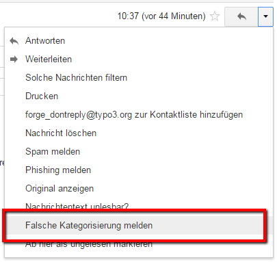 Меню ответа в Gmail