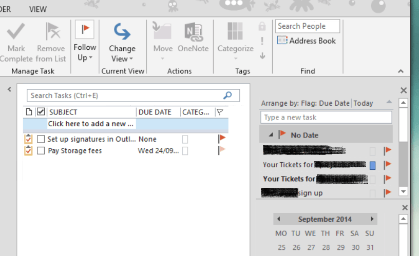 Скриншот задач Outlook 2013