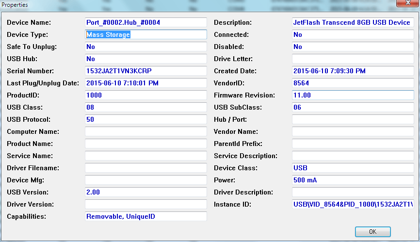 Снимок экрана USBDeview