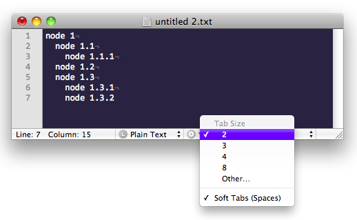 TextMate с мягкой вкладкой размером 2