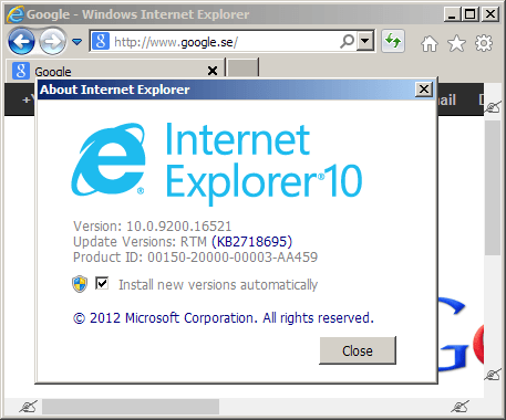 IE10 на Win7 x64 с классической темой