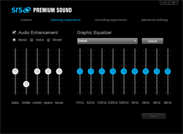 SRS Premium Sound Панель управления звуковой картой