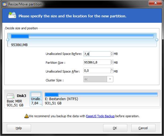 EaseUS Partition Manager // Изменение размера / перемещение раздела