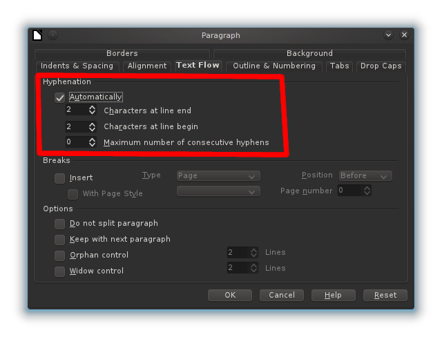 OpenOffice Hyphenation
