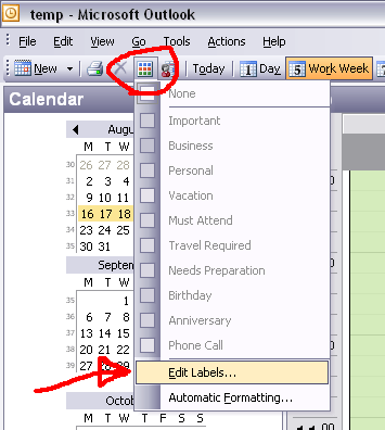 Редактирование меток календаря в Outlook