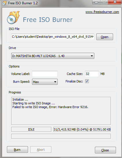 Скриншот из бесплатной ISO Burner