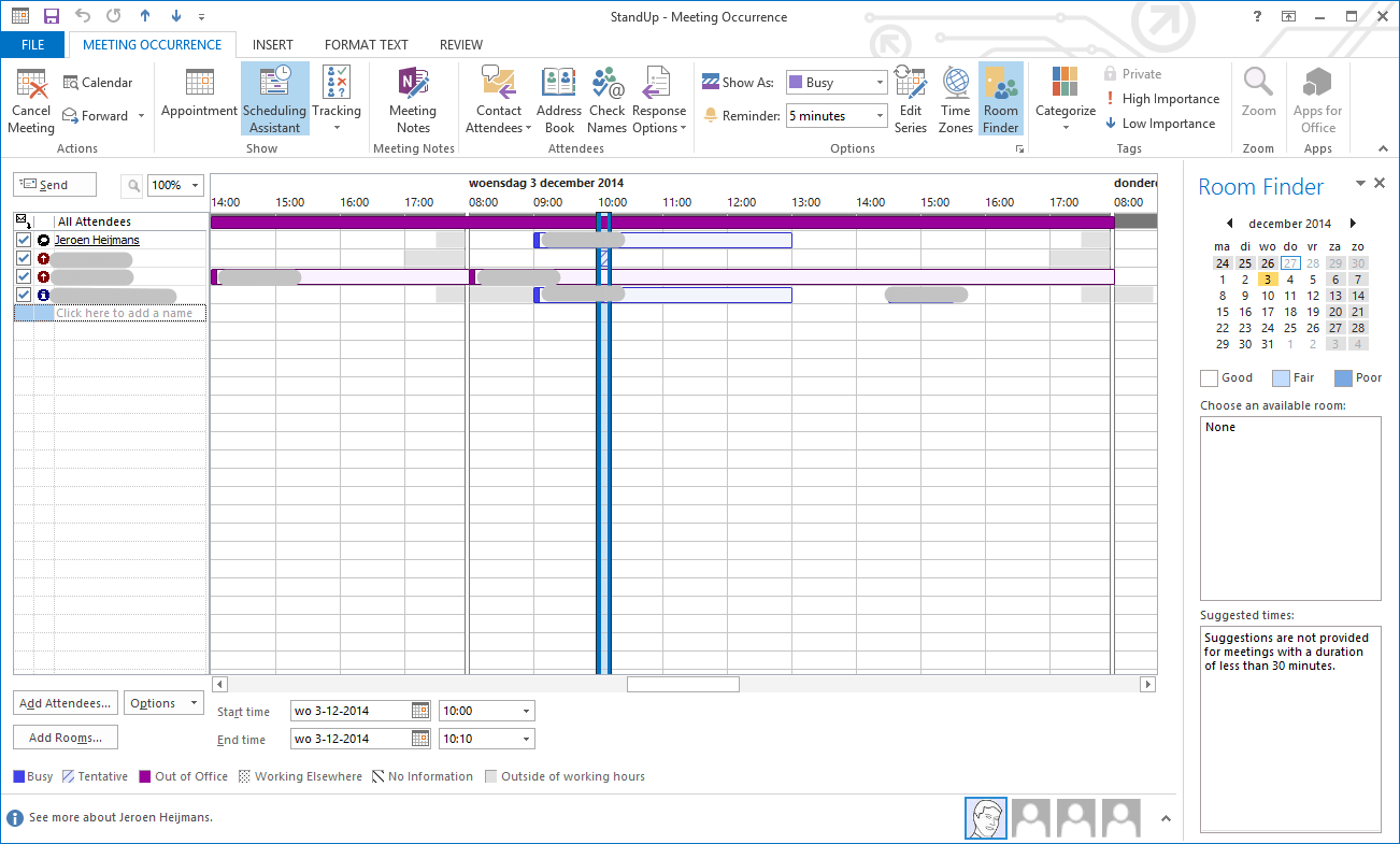 Окно встречи Outlook