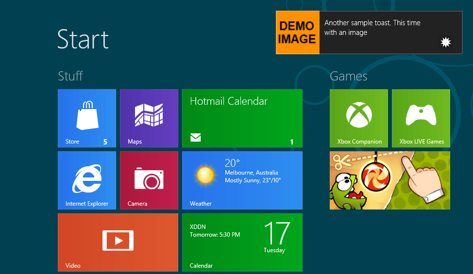 Windows 8 Тост с изображением