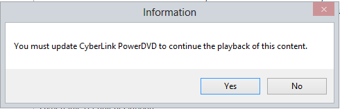 Вы должны обновить CyberLink PowerDVD, чтобы продолжить воспроизведение этого контента