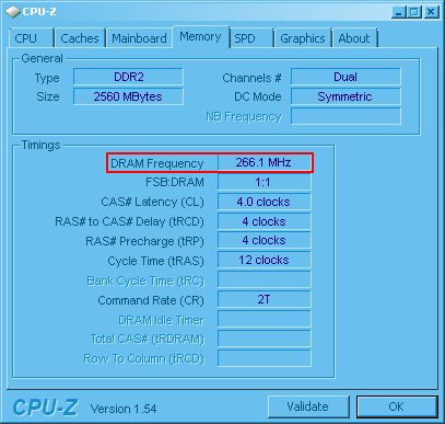 CPU-Z, существующая скорость DRAM